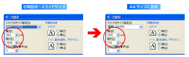 パワーポイントのページ設定